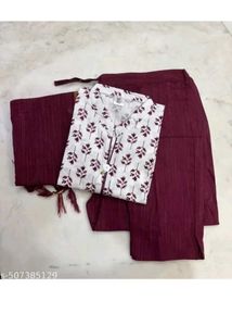 Burgundy & White Kurti Pant Dupatta Set