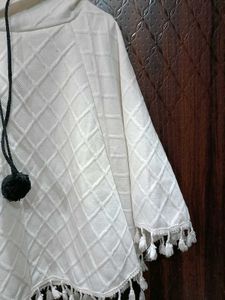 White Tasselled Poncho