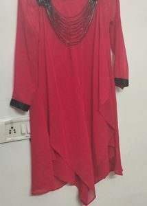 Red A-line Suit With Velvet Legging.