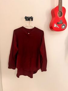 korean aesthetic maroon shirt w/ sweater details