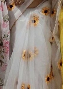 White Floral  Saree  With