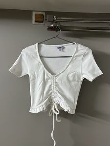 Cute White Ruched Top