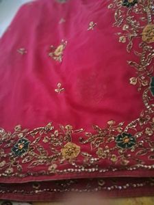 Dark Pink Saree With Embroidery Work No Ret