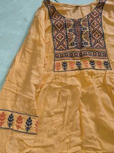 Women Flared Embroidered Casual Long Kurti
