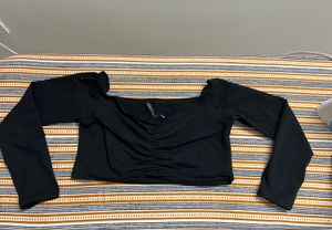 Black Solid Bardot Top