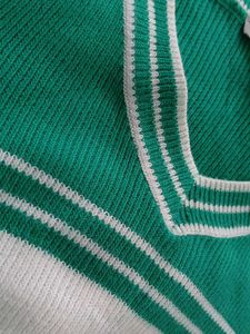 Green &amp; White V-Neck Sweater