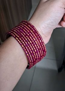 Pink Glitter Glass Bangles (22 Pieces)