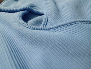 Blue Ribbed Cutout Top