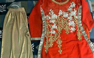 Orange &amp; Gold Salwar Kameez Suit