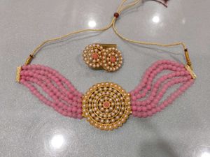 Pink Beaded Choker Set