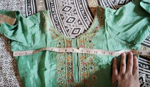 Stitched Embroidered Green Plazo Suit With Dupatta