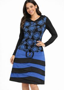 Hooded Floral Black & Blue Dress