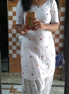 Cotton White Punjabi Suit Salwar With Mirror Work