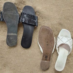 Stylish White &amp; Black Slides-Your Go To Slip-ones!