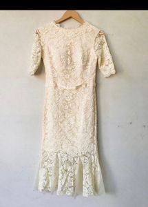 Wine Cream Fishtail Lace Party Dress