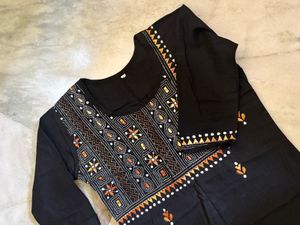 Black Kantha Stich Kurta