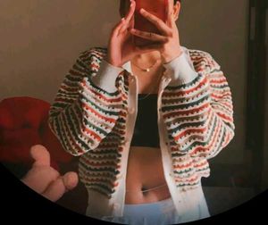 Striped Net Multicolour Knit Cardigan