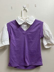 Cute Purple Vest Top & Blouse Set