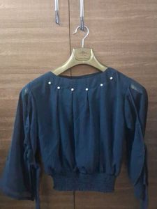 Pearl Embellished Black Crop Top