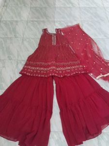 Red Embellished Gharara Suit