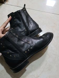 Genuine leather Black Studded Ankle Bo