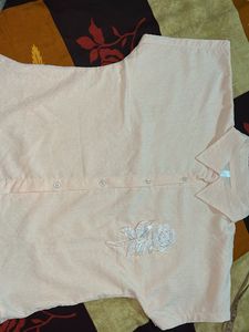 Peach Embroidered Short Sleeve Top