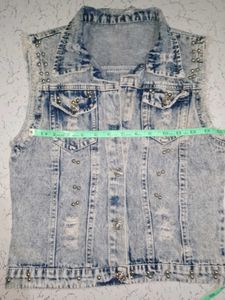 Studded Acid Wash Denim Vest