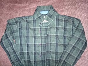 Green Colour Check Shirt With Button-Down.