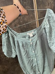 Bardot Sage Green Eyelet Top