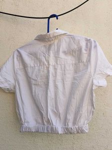 White Cropped Button-Down Shirt