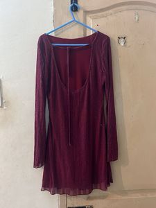 Burgundy Long Sleeve Mini Dress