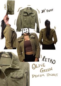 Retro Olive Green Denim Jacket