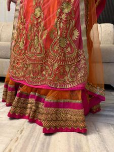 Orange And Pink Anarkali Style Lehenga