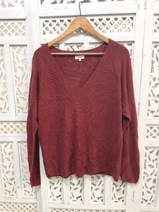 Imported Burgundy V-Neck Knit Sweater C