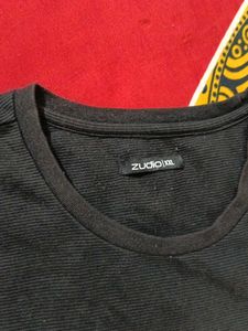 Zudio Black Cord Fabric Tshirt For Mens
