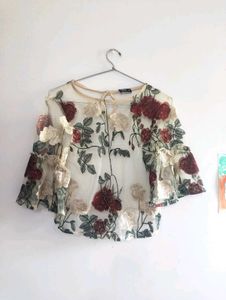 Floral Embroidered Sheer Top