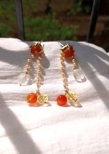 Raw Carnelian With Detachable Pearl Danglers