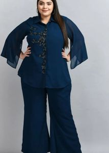 Teal Blue Embellished Co-ords Set | 4XL–5XL
