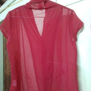 Red Sheer Button-Down Top