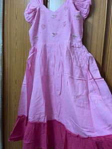 Pink Embroidered Cotton Dress - XL Size