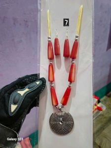 Coral Bead Women Necklace &amp; Earring Set