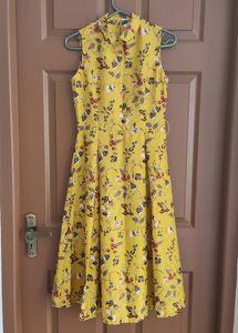 Yellow Printed Flair Dress - Used Only Once
