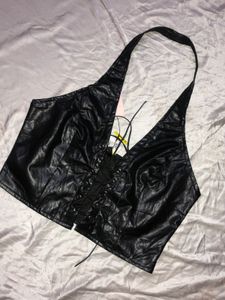 SHIEN black Leather Criss Cross Top🎀