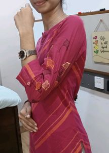 Pink &amp;Orange Striped A-Line Kurta