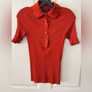Red Ribbed Knit Polo Top