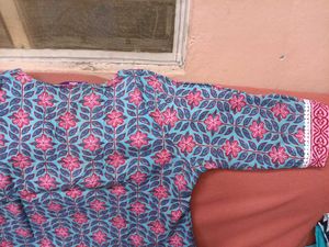 Block Print Pink Kurti Set with Bottom And Dupatta