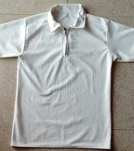 White Zip-Up Short Sleeve Shirt