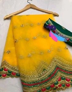 PUSPA YELLOW SAREE FOR WOMEN