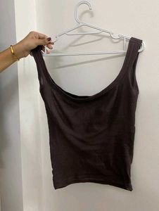 Brown Ribbed Tank Top