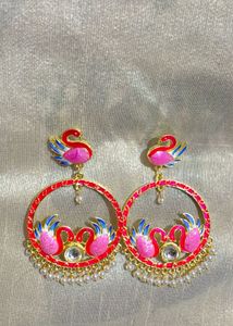 Swan Hoop Earrings pink color
